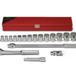 1/2" Drive 19 Piece Metal Boxed Set - 12 Point Standard Sockets 3/8"-1-1/4", Ratchet, Flex Handle, 5" Extension, Universal